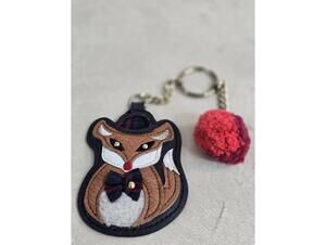 Fox Themed Keychain with Red Pom Pom